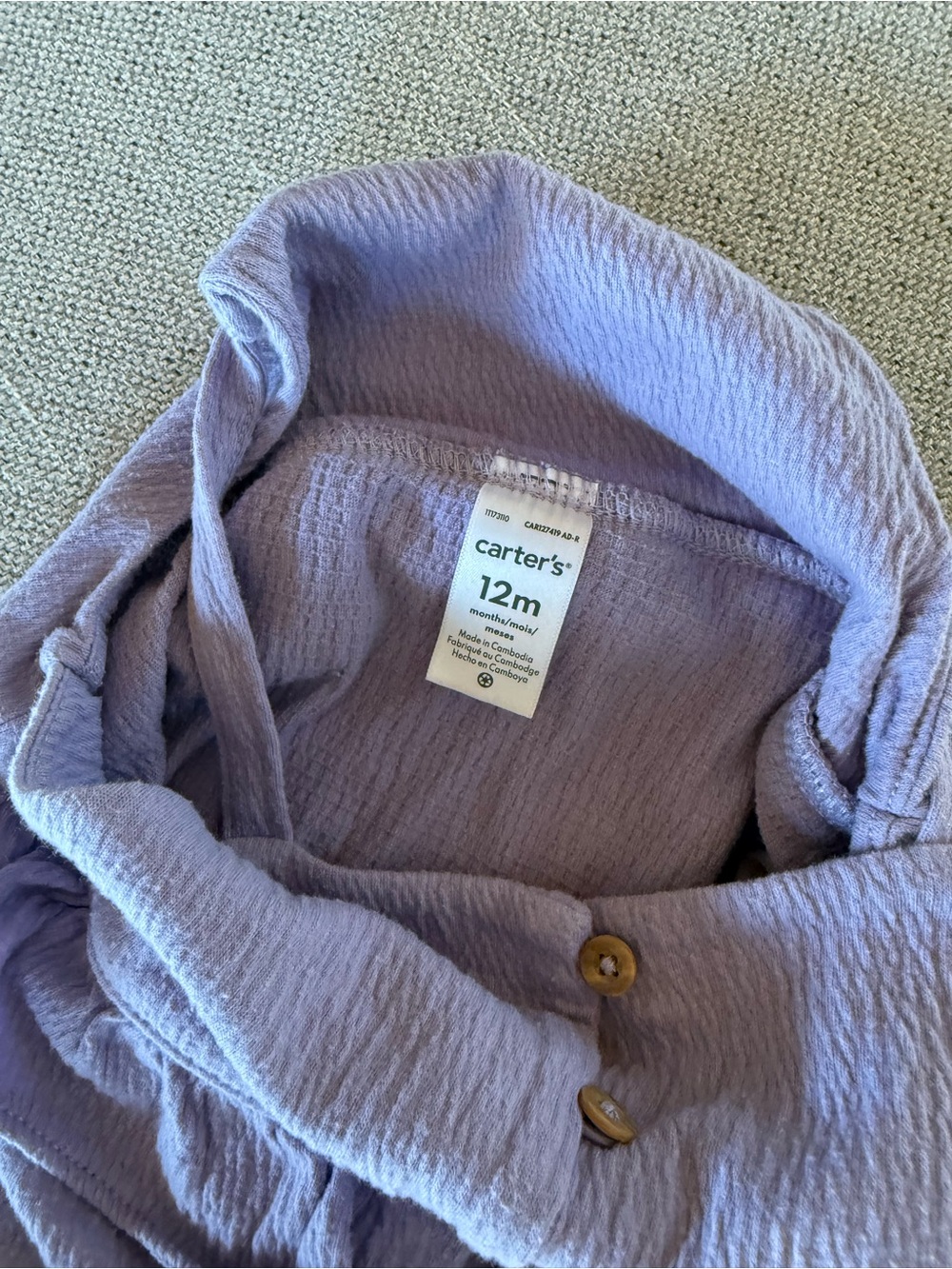 Carter's Lavender Ruffle-Front Romper - Picture 2 of 2